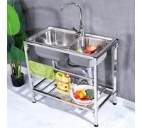 TAXXII Évier d'extérieur autoportant en Acier Inoxydable avec Robinet et étagère de Rangement, Robuste, à Une cuve, idéal pour Le Jardin, la terrasse, Le Garage, la buanderie ou la cuisin