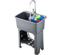 TAXXII Évier Utilitaire autoportant de 30 Pouces avec Robinet - Éviers en Plastique de 26 cm/10 Pouces de Profondeur pour buanderie, Garage, Jardin, sous-Sol, intérieur et extérieur (Gris
