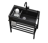 TAXXII Évier Utilitaire en Acier Inoxydable avec Robinet extractible Eau Chaude/Eau Froide, Usage intérieur/extérieur, sur Pied, pour Garage, Salle à Manger, buanderie (80 x 45 x 86 cm)