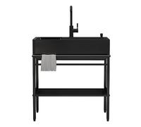 TAXXII Évier Utilitaire Noir, évier à Une cuve pour Cuisine, Bar, buanderie, Bureau ou extérieur, évier en Acier Inoxydable avec étagère de Rangement et Robinet, évier sur Pied, évier COM