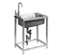 TAXXII Évier Utilitaire sur Pied Shapea, cuve Unique en Acier Inoxydable 304 avec Robinet et bonde, pour Garage, buanderie, intérieur et extérieur, Usage Commercial, Dimensions : 53 x 38