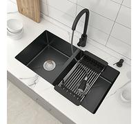 TAXXII Éviers de Cuisine à Double bac, Ensemble évier et Robinet, éviers de Bar/préparation, Vasque rectangulaire, évier Double en Acier Inoxydable, évier Nano Black Fait Main (Couleur :