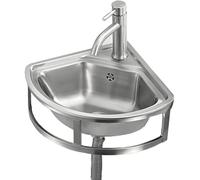 TAXXII Lavabo d'angle Mural en Acier Inoxydable, Forme Triangulaire, Mini-Vasque, Usage Commercial, antirouille, avec Robinet et Support.