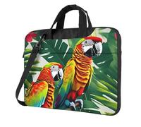 TAyang Mallette fine pour ordinateur portable de 13 à 15,6 pouces avec imprimé de fleurs tropicales, feuilles et perroquets | Joli sac à bandoulière pour homme et femme, Noir , 13 inch