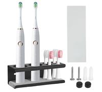 TayBong Porte Brosse à Dents Mural en Aluminium, Support Brosse à Dents Électrique avec 6 Trous, sans Perçage et Plateau Diatomite, Range Brosse à Dents Noir pour Salle de Bain (Auto-Adhésif ou Vis)