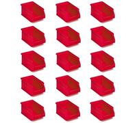 Tayg Lot de 15 paniers en plastique empilables n°52 - Organiseur à vis, tiroir, boîte de rangement, bacs en plastique rectangulaires, 23,6 x 16 x 13 cm