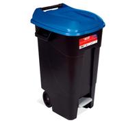 TAYG Poubelle avec pédale et roue couvercle bleu 120 L