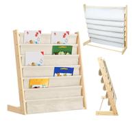TAYGUM 6 Niveaux Bibliothèque Meuble de Rangement pour Enfant,Bibliotheque Murale,Etagere Livre et Meuble pour Chambre de Bebe,Bibliothèques pour Enfants avec Poche,Bois Naturel