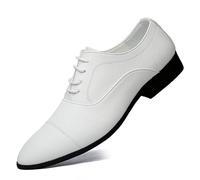 TAYGUM Chaussures Robe Oxford for Hommes À Lacets Bout Pointu en Cuir Vegan Cap Toe Derby Chaussures Antidérapantes Basses Antidérapantes Semelle en Caoutchouc Fête(Blanc,43 EU)