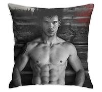 Taylor Lautner Housse de coussin Jacob noire pour intérieur et extérieur, blanc, taille unique (PC28) 45 x 45 cm