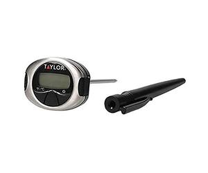 Taylor Pro - Sonde de Thermomètre de Poche Numérique Facile à Lire, House de Protection, Acier Inoxydable, Noir/Gris