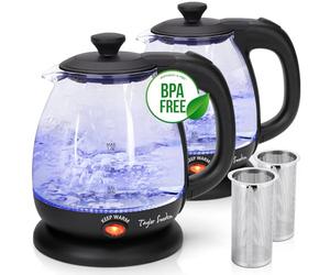 Taylor Swoden Abel - Bouilloire en verre 0% BPA de 1L et 2200W, Bouilloire électrique avec éclairage LED et fonction maintien au chaud. Infuseur et filtre amovibles, 2 Pièces