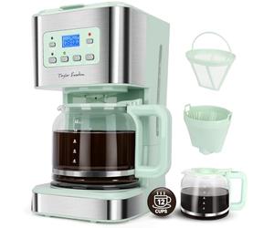 Taylor Swoden Cafetière Filtre Électrique 1.5L 12 Tasses - Programmable 24H Écran LCD Rétroéclairé (Fonction Nuit), Maintien Chaud 40 Min Anti-Goutte, 950W Sans BPA, Vert