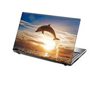 TaylorHe Skins - Autocollant en vinyle pour ordinateur portable 15 pouces avec motifs colorés et effet cuir, fabriqué en Grande-Bretagne 15.6" Dauphin Sunset