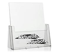 Taymar Lot de 10 présentoirs à prospectus Transparent Format A4 Avec impression « Offres actuelles » - Blanc/noir