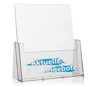 Taymar Lot de 2 présentoirs à prospectus Transparent Format A4 Avec impression « Offres actuelles » - Blanc/bleu