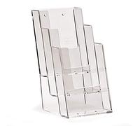 Taymar Lot de 4 supports de brochure de table avec 3 compartiments, profondeur de remplissage 30 mm, transparent, format A4, tri-imprimé, 99 x 210 mm