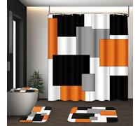 Tayney Ensemble de Rideau de Douche 4 pièces avec Housse d'abattant de Toilette et Tapis antidérapants pour Salle de Bain, Motif géométrique Noir, Blanc, Gris, Rideau de Douche Moderne Abstrait avec