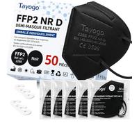 Tayogo 50 Masques FFP2 Blancs ou Noirs, Certifiés CE 0598, 5 Couches, Filtration 99,5%, Hypoallergéniques, Sans Odeur, Confortables, Emballage Individuel, Protection Respiratoire + 2 Attaches Oreilles