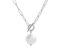 TaYolnFaSo Collier avec pendentif en forme de trombone - Plaqué or 18 carats - Pierre de naissance naturelle - Cadeau de Saint-Valentin pour femme, 19.5 inches, Acier inoxydable, Perle de nacre