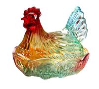 TAZIZI Grand bol en verre avec couvercle en forme de coq vintage pour collations, desserts, biscuits, bocal à bonbons en cristal coloré unique pour la maison, la cuisine, le bureau, la décoration de