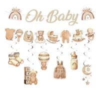 Tazuxetuqe Lot de 8 décorations neutres pour baby shower, marron, ours bébé, bannière pour garçon et fille, accessoires de fête pour nouveau-né, set de suspensions pour baby shower