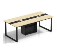 Tazyee Grande table de conférence pour bureau et salle de réunion - Table longue extensible pour 6 à 20 personnes, planche écologique en bois massif, gestion des câbles, armoire de rangement