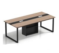 Tazyee Grande table de conférence pour bureau et salle de réunion - Table longue extensible pour 6 à 20 personnes, planche écologique en bois massif, gestion des câbles, armoire de rangement