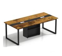 Tazyee Grande table de conférence pour bureau et salle de réunion - Table longue extensible pour 6 à 20 personnes, planche écologique en bois massif, gestion des câbles, armoire de rangement