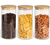TAZYMKSD Lot de 3 boîtes de conservation en verre de 1000 ml avec couvercle en bambou - Hermétiques - Pour épices, yaourt