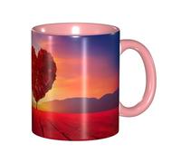 Tazze in ceramica bicolore, 11 once, elegante tazza da caffè in ceramica con fiore a forma di cuore 3D e interno colorato, tazza da tè, tazze da caffè per casa, ufficio e cucina