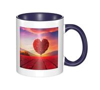 Tazze in ceramica bicolore, 11 once, elegante tazza da caffè in ceramica con fiore a forma di cuore 3D e interno colorato, tazza da tè, tazze da caffè per casa, ufficio e cucina