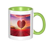Tazze in ceramica bicolore, 11 once, elegante tazza da caffè in ceramica con fiore a forma di cuore 3D e interno colorato, tazza da tè, tazze da caffè per casa, ufficio e cucina