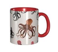 Tazze in ceramica bicolore, 11 once, elegante tazza da caffè in ceramica con interno colorato a forma di polpo in 3D, tazze da caffè per casa, ufficio e cucina