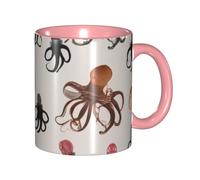 Tazze in ceramica bicolore, 11 once, elegante tazza da caffè in ceramica con interno colorato a forma di polpo in 3D, tazze da caffè per casa, ufficio e cucina