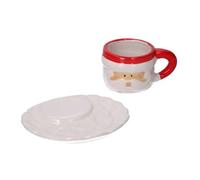 Tazzina Caffe' Viso Di Babbo Natale Con Piattino, Ø9xh9cm, Ceramica, Natale, Decorazioni Di Natale
