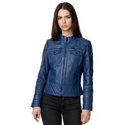 Tazzio F524 Veste en cuir véritable pour femme Style motard, bleu marine, S