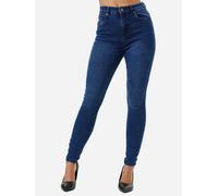Tazzio Pantalon en jean pour femme taille haute denim coupe slim skinny avec élastique F101, bleu foncé, 44