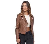 Tazzio Veste en cuir véritable pour femme au look motard avec fermeture éclair et col à revers F507, camel, S
