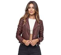 Tazzio Veste en cuir véritable pour femme au look motard avec fermeture éclair et col à revers F507, Bordeaux, L