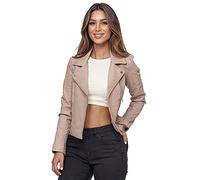 Tazzio Veste en cuir véritable pour femme au look motard avec fermeture éclair et col à revers F507, beige, M