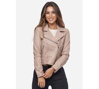 Tazzio Veste en cuir véritable pour femme au look motard avec fermeture éclair et col à revers F507, beige, L