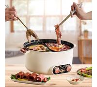 TAZZOR Casserole électrique à 2 côtés avec deux régulateurs 5 L marmite électrique 1350 W trois réglages de puissance poêle à frire antiadhésive multifonction rapide poêle à soupe pour rôtir ramen
