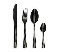 TB - Ménagère Bagatelle - 16 Couverts de Table Noirs Chevrons en Acier Inoxydable - Lavables en Machine