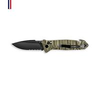 TB Outdoor - Couteau CAC® - Couteau Armée Française - Survie et Outdoor - Lame Anti-Corrosion avec Serrations - Manche PA6 FV Kaki- Lame utile 85mm