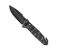 TB Outdoor - Couteau CAC® - Couteau Armée Française - Survie et Outdoor - Lame Lisse Anti-Corrosion - avec Coupe Sangle - Manche PA6 FV Noir - Lame Utile 85 mm
