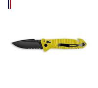 TB Outdoor - Couteau CAC® - Couteau Armée Française - Survie et Outdoor - Lame Lisse Anti-Corrosion - Manche PA6 FV Jaune Fluo- Lame utile 85mm