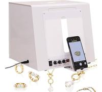 TB20 Kit de boîte à lumière pour bijoux avec plateau tournant à 360° à intensité variable, 4 lumières LED + 5 plaques de couleur pour prise de vue de produit