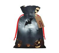 TBABMDPDM 4 sacs cadeaux de Noël imprimés chauves-souris volantes d'Halloween, sacs en toile de jute avec cordon de serrage, tailles assorties pour cadeaux de fête