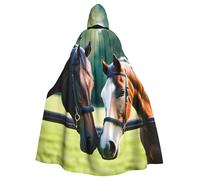 TBABMDPDM Cape à capuche avec imprimé deux chevaux pour homme et femme - Cape médiévale pour cosplay, costume de sorcière